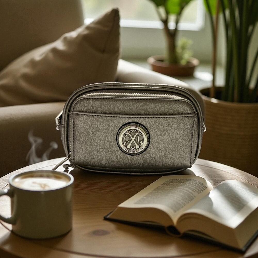 CXL by Christian‎ Lacroix Eve Pebble Camera Bag Pewter Silver NWT w/ Mini Pouch